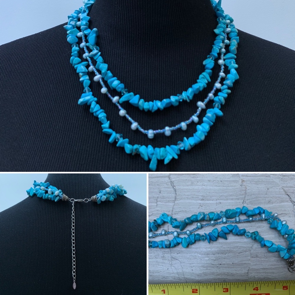 Faux Turquoise Pearl Multiple Strand Necklace NWOT